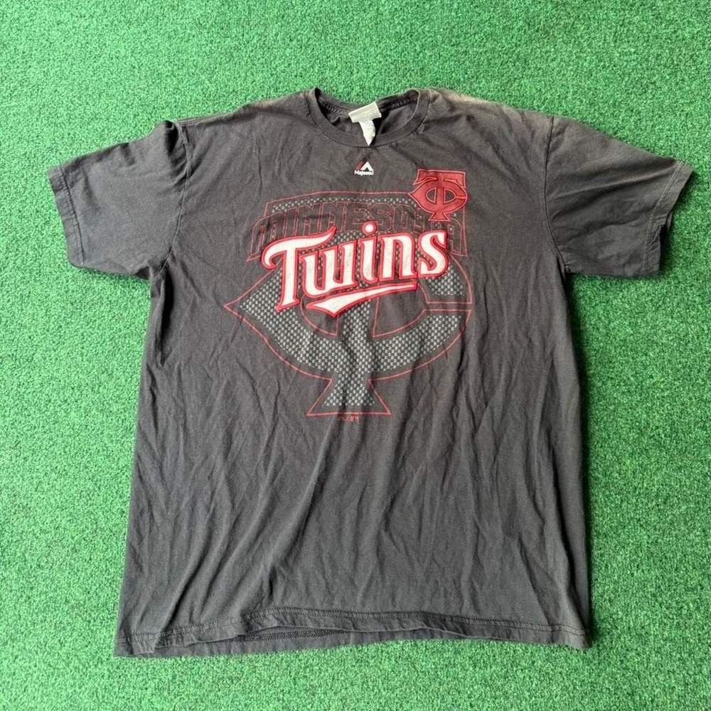 Majestic Minnesota Twins T-Shirt Mens XL Black Short Sleeve MLB Graphic Tee V11β